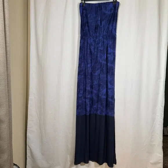 EXPRESS Royal Blue Tiedye Size Medium Strapless Dress Tube Top Sheer Bottom - Picture 12 of 14